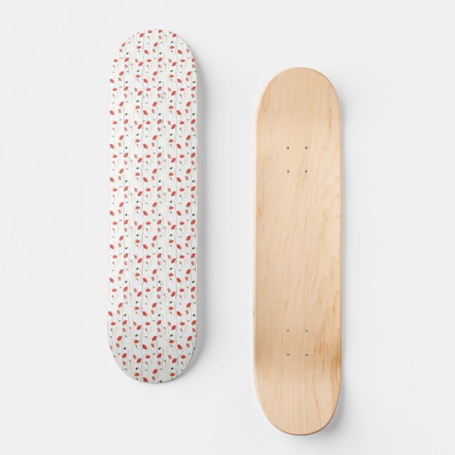 Cute Floral Poppy Pattern Skateboard Deck (Front)
