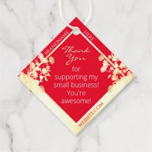 Cute Floral Product Template Red and Gold Effect Favour Tags