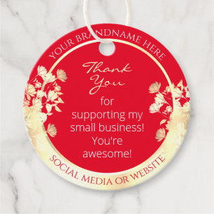 Cute Floral Product Template Red and Gold Effect Favour Tags