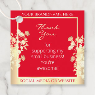 Cute Floral Product Template Red and Gold Effect Favour Tags