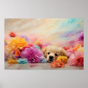 Cute floral puppy downloadable  poster