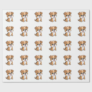 Cute Floral Puppy Wrapping Paper – Soft Pink Puppy