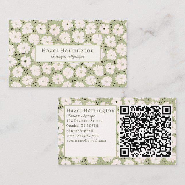 Cute Floral QR Code Business Cards Whimsy (Front/Back)