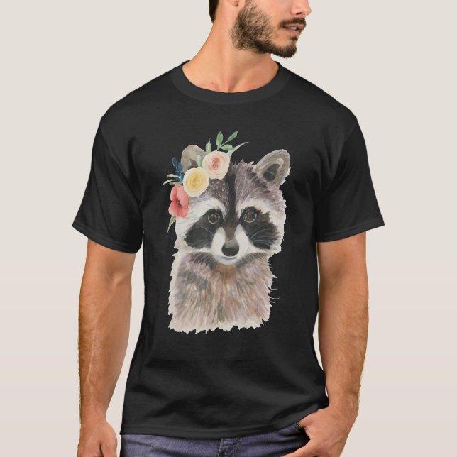 Cute Floral Racoon Animal  Cute  for Kids Women T-Shirt (Front)