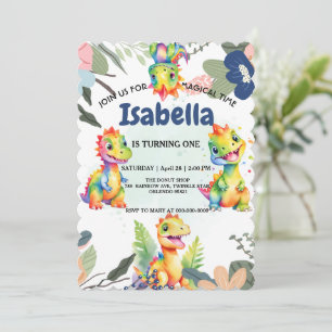 Cute Floral Rainbow Dinosaur Happy Birthday Party Thank You Card