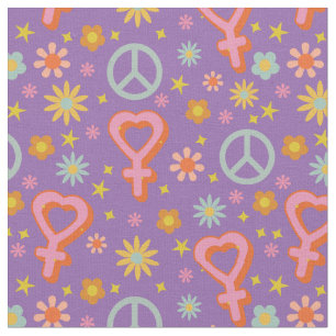 Cute Floral Retro Venus Symbols & Hearts Fabric