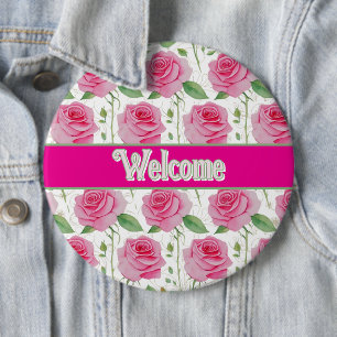 Cute, floral/rose repeating pattern 6 cm round badge