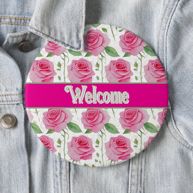 Cute, floral/rose repeating pattern 6 cm round badge (In Situ)