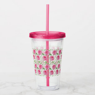 Cute, floral/rose repeating pattern acrylic tumbler