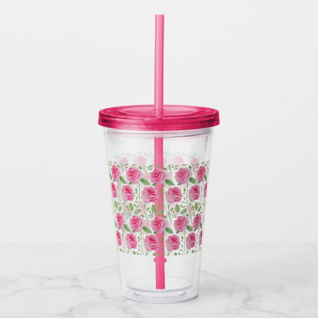 Cute,  floral/rose repeating pattern  acrylic tumbler (Front)