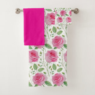 Cute, floral/rose repeating pattern bath towel set