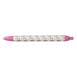 Cute, floral/rose repeating pattern black ink pen