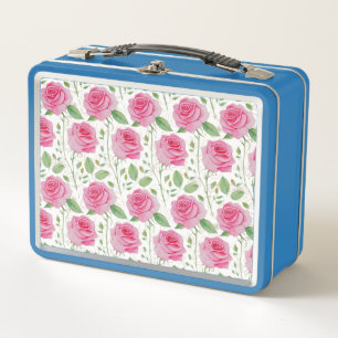 Cute, floral/rose repeating pattern metal lunch box