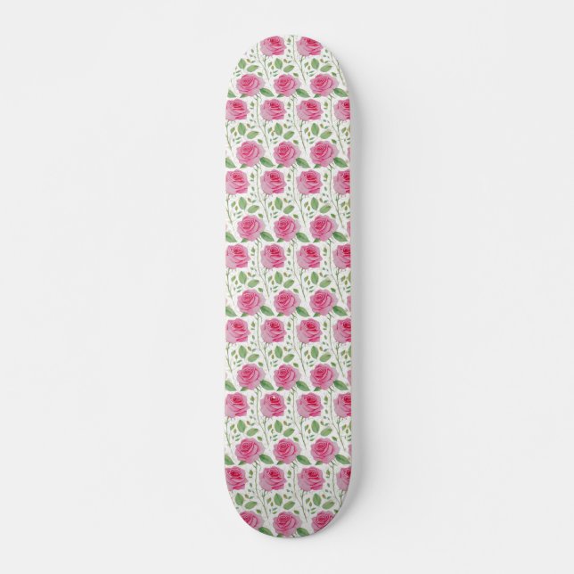 Cute,  floral/rose repeating pattern  skateboard (Front)