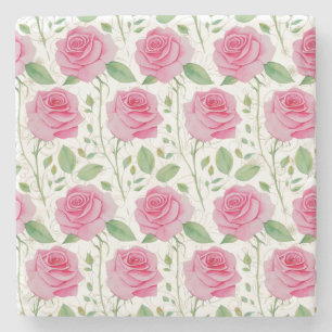 Cute, floral/rose repeating pattern stone coaster