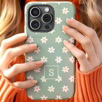 Cute Floral Sage Grass Lily Pattern Monogram