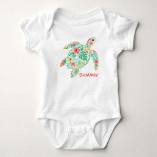 Cute Floral Sea Turtle Baby Bodysuit
