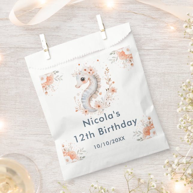 Cute Floral Seahorse Birthday Party Favour Bag (Clipped)