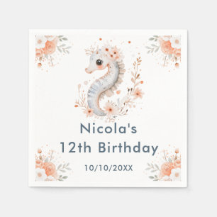 Cute Floral Seahorse Birthday Party Napkin