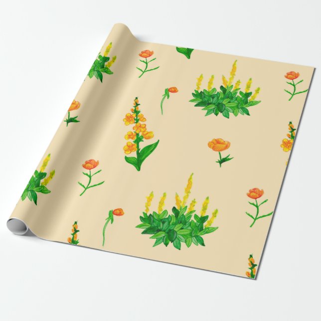 Cute floral seamless pattern with hand-drawn illus wrapping paper (Unrolled)
