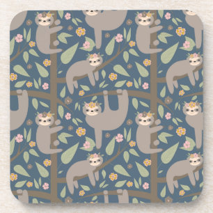 Cute Floral Sloth Pattern Coaster