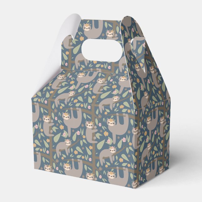Cute Floral Sloth Pattern Favour Box (Front Side)