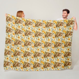 Cute Floral Sloth Pattern Fleece Blanket