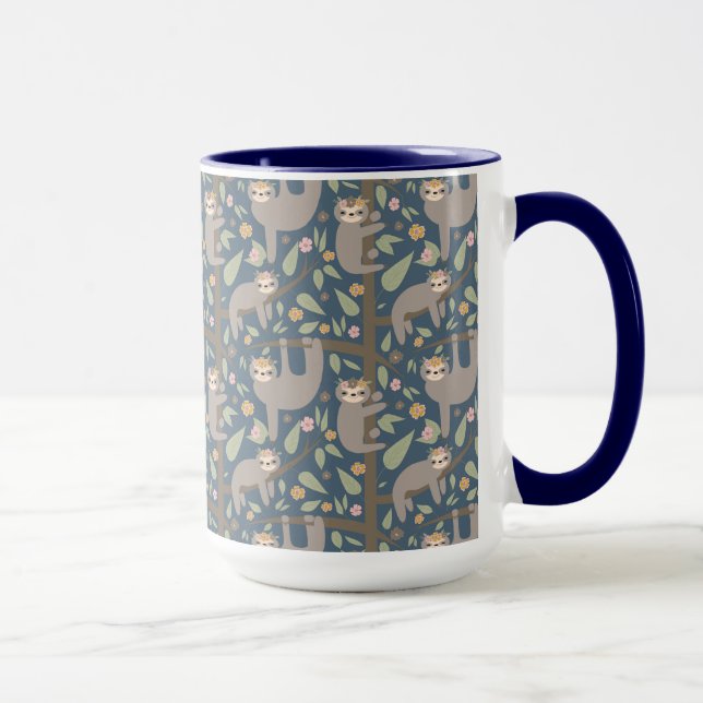 Cute Floral Sloth Pattern Mug (Right)