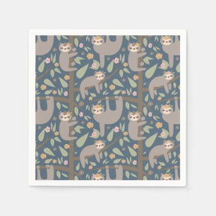 Cute Floral Sloth Pattern Napkin