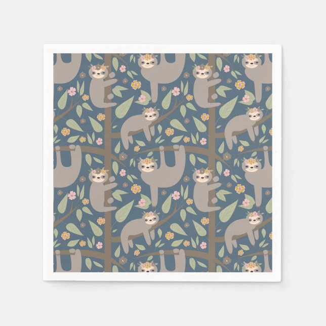 Cute Floral Sloth Pattern Napkin (Front)