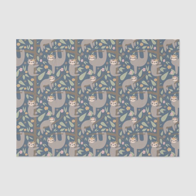 Cute Floral Sloth Pattern Tissue Paper (Front)