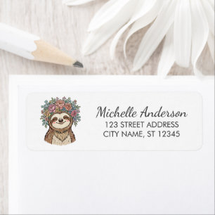 Cute Floral Sloth with Flower Crown Return Address Label