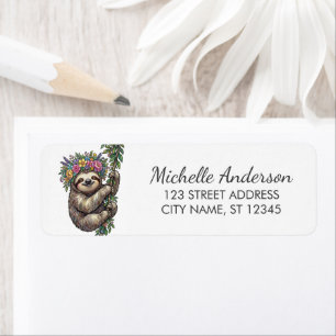 Cute Floral Sloth with Flower Crown Return Address Label