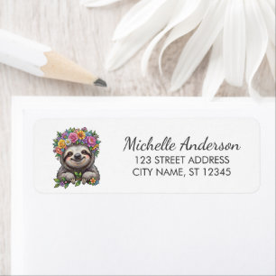 Cute Floral Sloth with Flower Crown Return Address Label