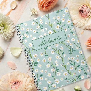 Cute Floral Spring Daisy Green Personalised Notebook