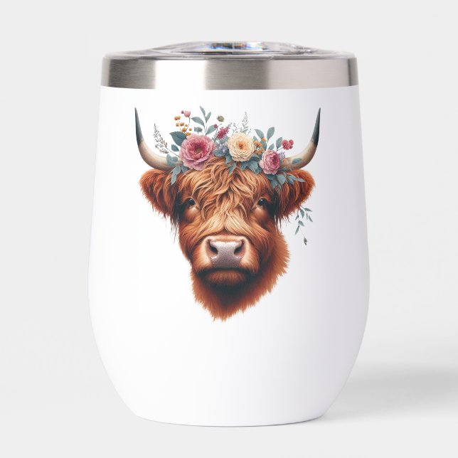 Cute, floral/spring highland cow (Front)