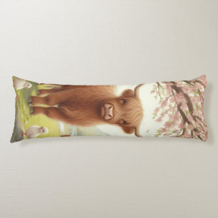Cute, floral/spring highland cow body cushion