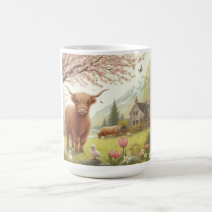Cute, floral/spring highland cow coffee mug