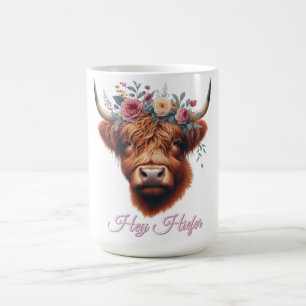 Cute, floral/spring highland cow coffee mug