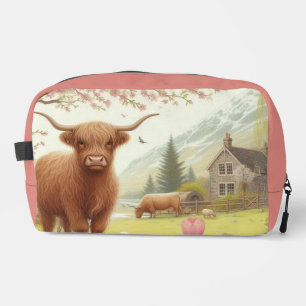 Cute, floral/spring highland cow dopp kit