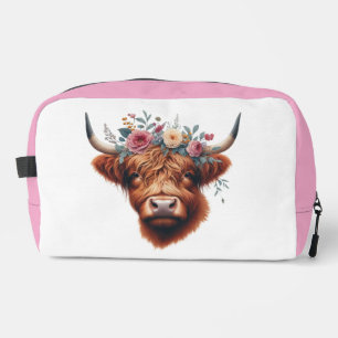 Cute, floral/spring highland cow dopp kit