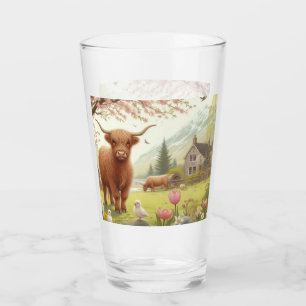 Cute, floral/spring highland cow glass