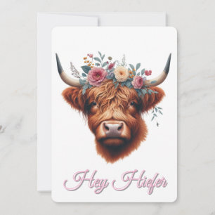 Cute, floral/spring highland cow holiday card