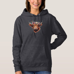 Cute, floral/spring highland cow hoodie