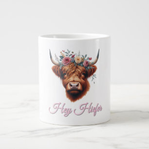 Cute, floral/spring highland cow large coffee mug