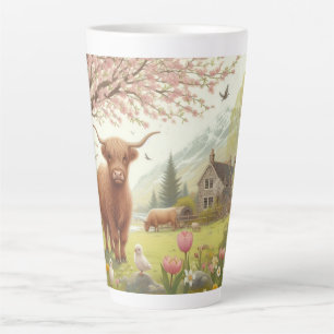 Cute, floral/spring highland cow latte mug