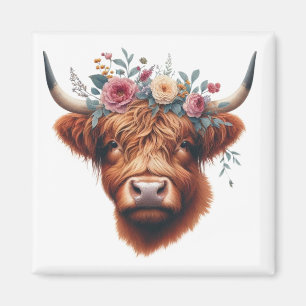 Cute, floral/spring highland cow magnet