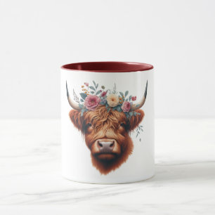 Cute, floral/spring highland cow mug