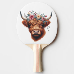 Cute, floral/spring highland cow ping pong paddle
