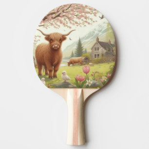 Cute, floral/spring highland cow ping pong paddle